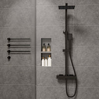 Colonne doccia nero, soffione doccia quadrato 20x20cm acciaio inox, miscelatore termostatico doccia rettangolo antiscottature