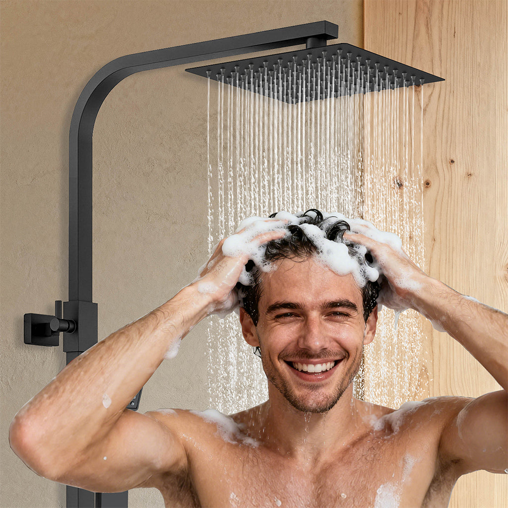 Colonna doccia con miscelatore termostatico, saliscendi doccia quadrato regolabile 73-115cm, nero