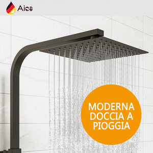 Colonna doccia con miscelatore termostatico, saliscendi doccia quadrato regolabile 73-115cm, nero