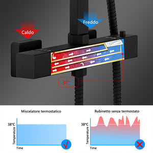 Colonne doccia nero, soffione doccia quadrato 20x20cm acciaio inox, miscelatore termostatico doccia rettangolo antiscottature