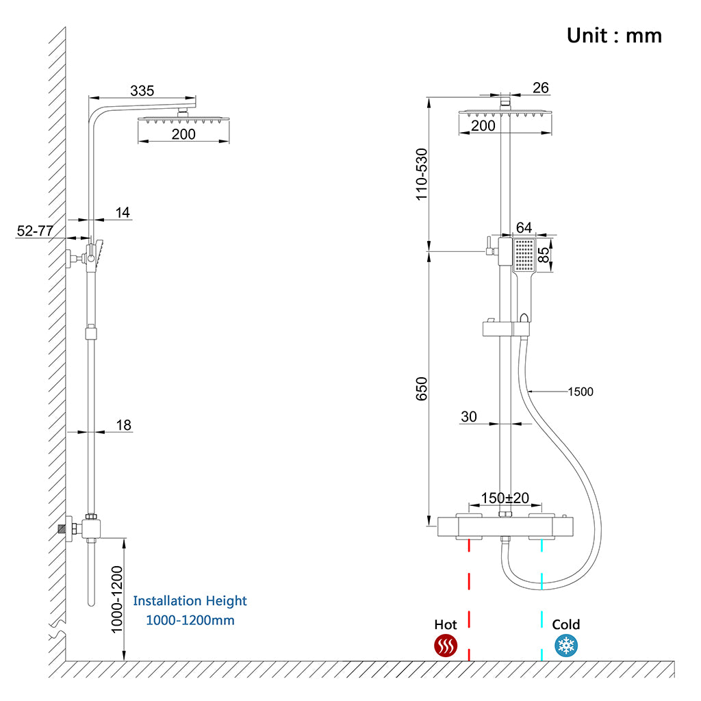 AICA Set Doccia Completo Nero con Soffione, Doccetta, Rubinetto e Saliscendi Quadrati, Miscelatore Termostatico Doccia