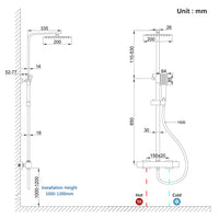 AICA Set Doccia Completo Nero con Soffione, Doccetta, Rubinetto e Saliscendi Quadrati, Miscelatore Termostatico Doccia