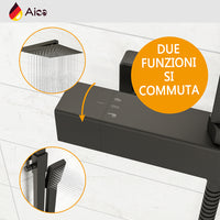 Colonna doccia con miscelatore termostatico, saliscendi doccia quadrato regolabile 73-115cm, nero