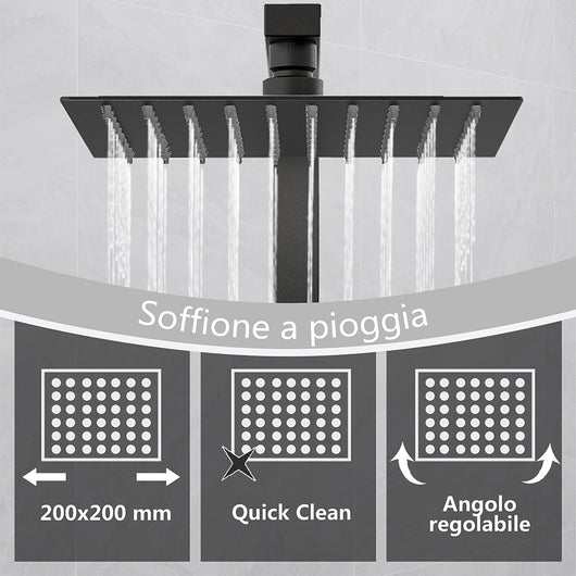 AICA Colonna Doccia con Miscelatore Termostatico, Set Doccia con Soffione 20x20cm e 40x280mm Rubinetto Nero