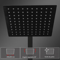 Colonne doccia nero, soffione doccia quadrato 20x20cm acciaio inox, miscelatore termostatico doccia rettangolo antiscottature