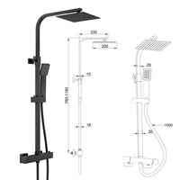 Colonna doccia con miscelatore termostatico, saliscendi doccia quadrato regolabile 73-115cm, nero