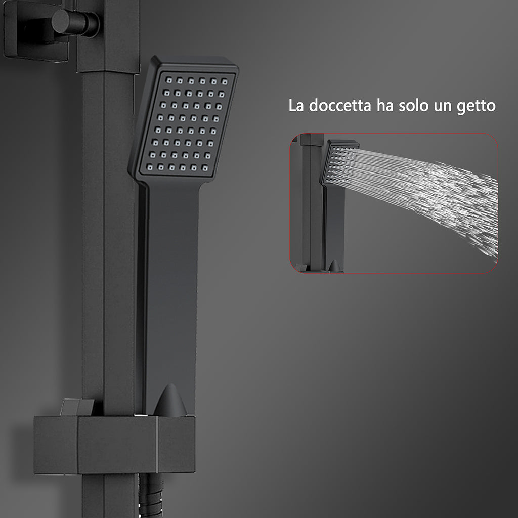 Colonne doccia nero, soffione doccia quadrato 20x20cm acciaio inox, miscelatore termostatico doccia rettangolo antiscottature