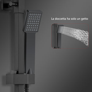 Colonne doccia nero, soffione doccia quadrato 20x20cm acciaio inox, miscelatore termostatico doccia rettangolo antiscottature