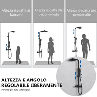 AICA Set Doccia Completo Nero con Soffione, Doccetta, Rubinetto e Saliscendi Quadrati, Miscelatore Termostatico Doccia
