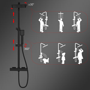 Colonne doccia nero, soffione doccia quadrato 20x20cm acciaio inox, miscelatore termostatico doccia rettangolo antiscottature
