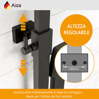 Colonna doccia con miscelatore termostatico, saliscendi doccia quadrato regolabile 73-115cm, nero