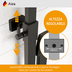 Colonna doccia con miscelatore termostatico, saliscendi doccia quadrato regolabile 73-115cm, nero