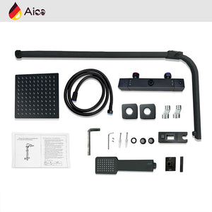 Colonna doccia con miscelatore termostatico, saliscendi doccia quadrato regolabile 73-115cm, nero