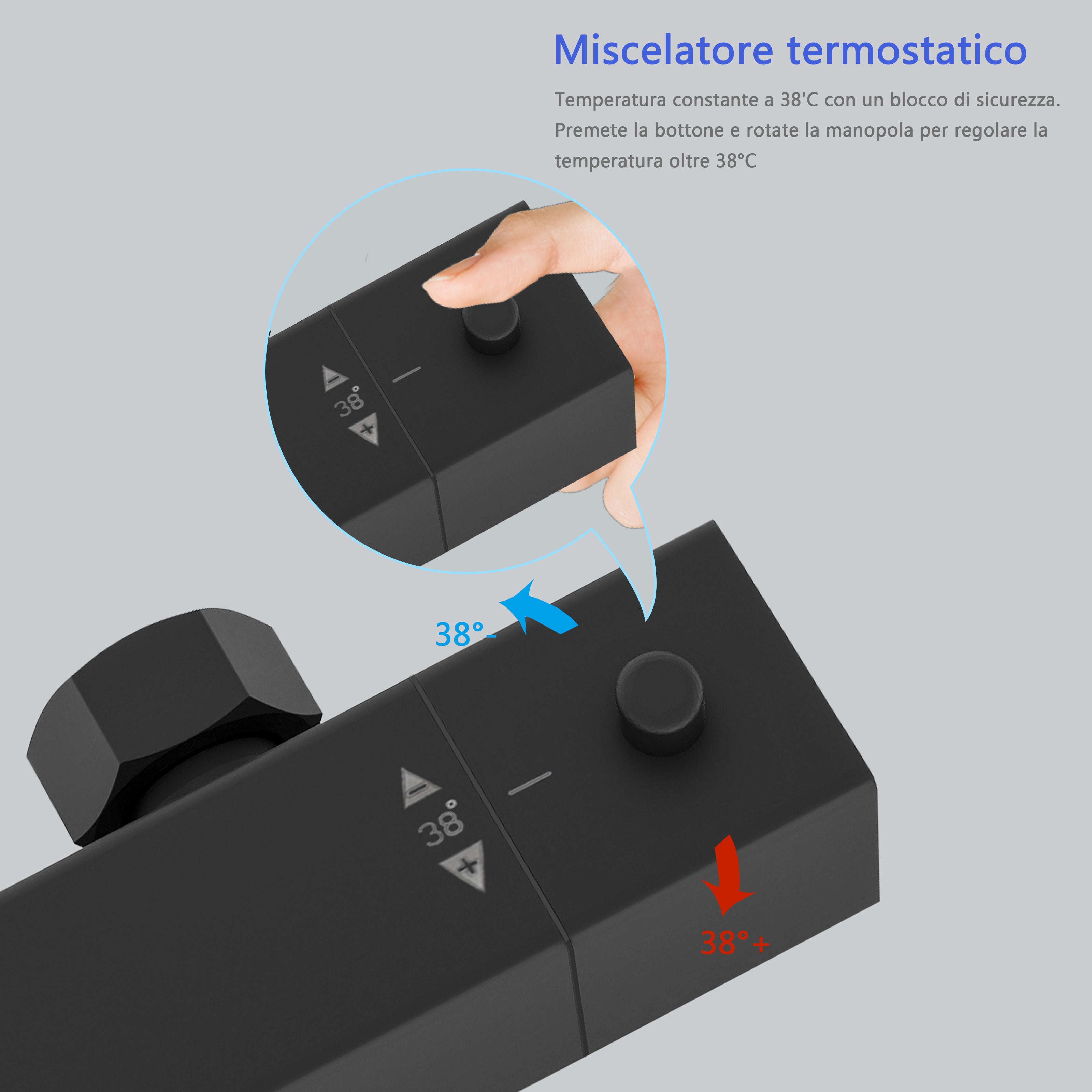 Miscelatore doccia termostatico con manopola in lega di zinco,colonna doccia soffione acciaio inox, nero