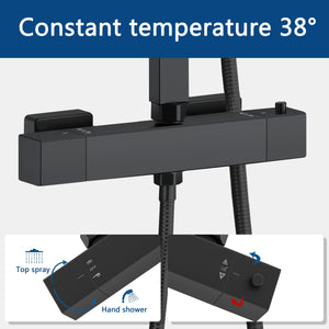 AICA Set Doccia Completo Nero con Soffione, Doccetta, Rubinetto e Saliscendi Quadrati, Miscelatore Termostatico Doccia