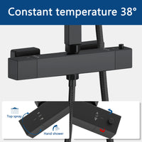 AICA Set Doccia Completo Nero con Soffione, Doccetta, Rubinetto e Saliscendi Quadrati, Miscelatore Termostatico Doccia