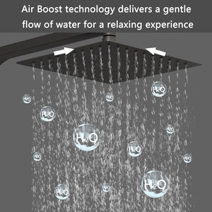 Colonna doccia termostatica, Aica ITALY soffione doccia 20*20CM, regolabile in altezza 75-115cm, set doccia con miscelatore, nero