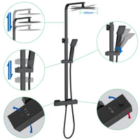 AICA ITALY Sistema Doccia con Miscelatore Termostatico a 38℃ e Soffione Quadrato Altezza Regolabile 73-115cm Nero