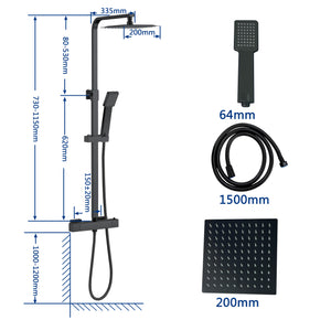 Miscelatore doccia termostatico con manopola in lega di zinco,colonna doccia soffione acciaio inox, nero
