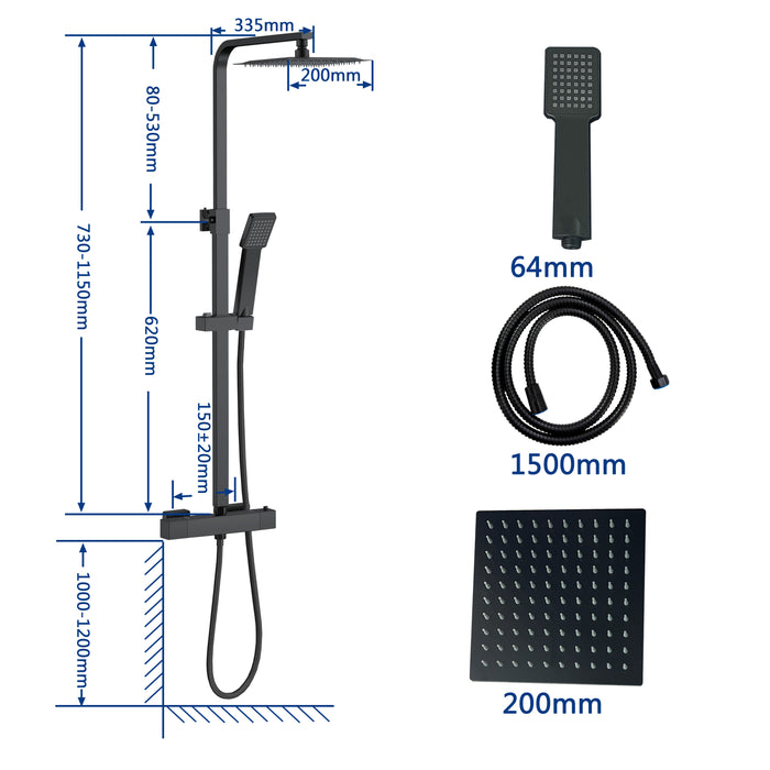 Miscelatore doccia termostatico con manopola in lega di zinco,colonna doccia soffione acciaio inox, nero