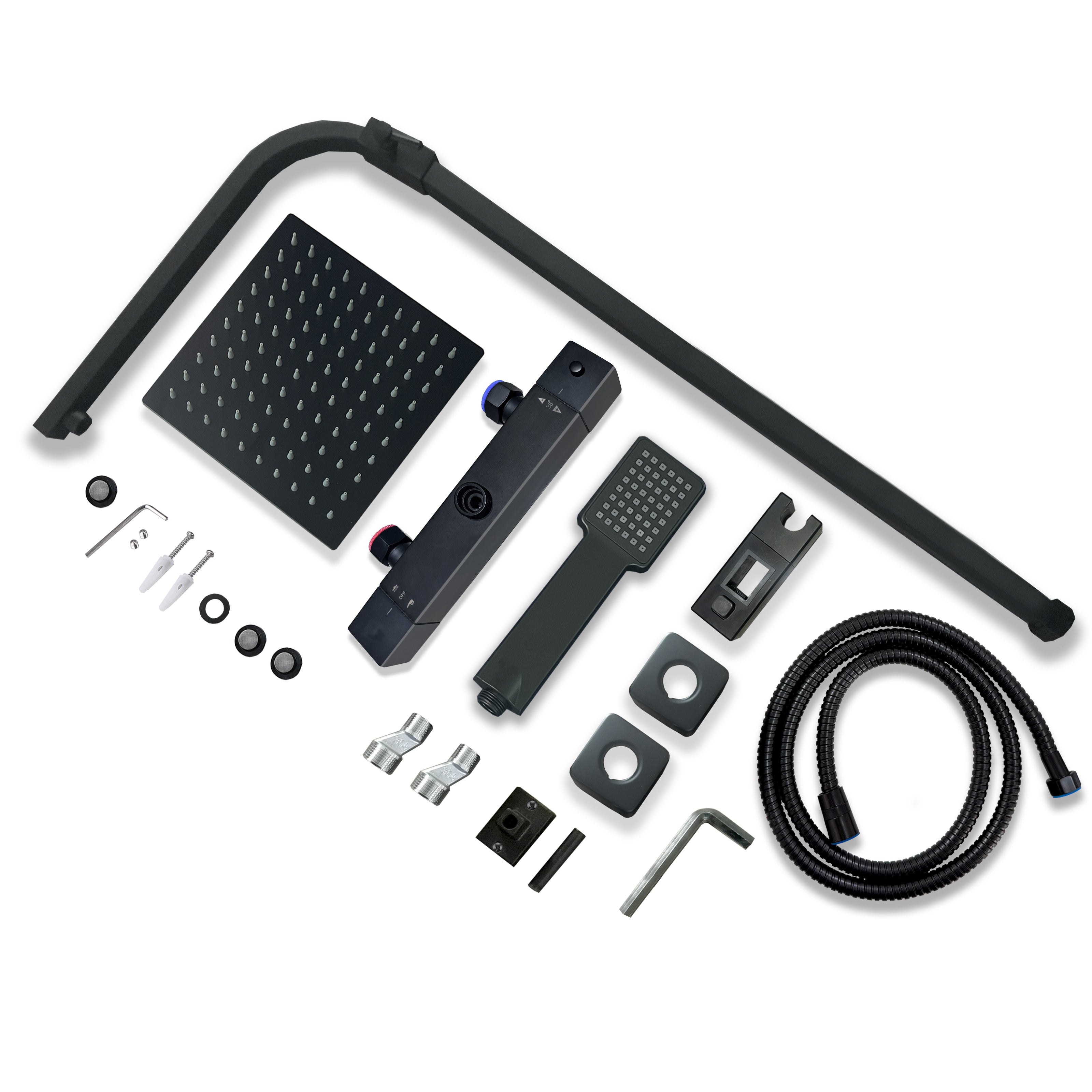 Colonna doccia termostatica, Aica ITALY soffione doccia 20*20CM, regolabile in altezza 75-115cm, set doccia con miscelatore, nero