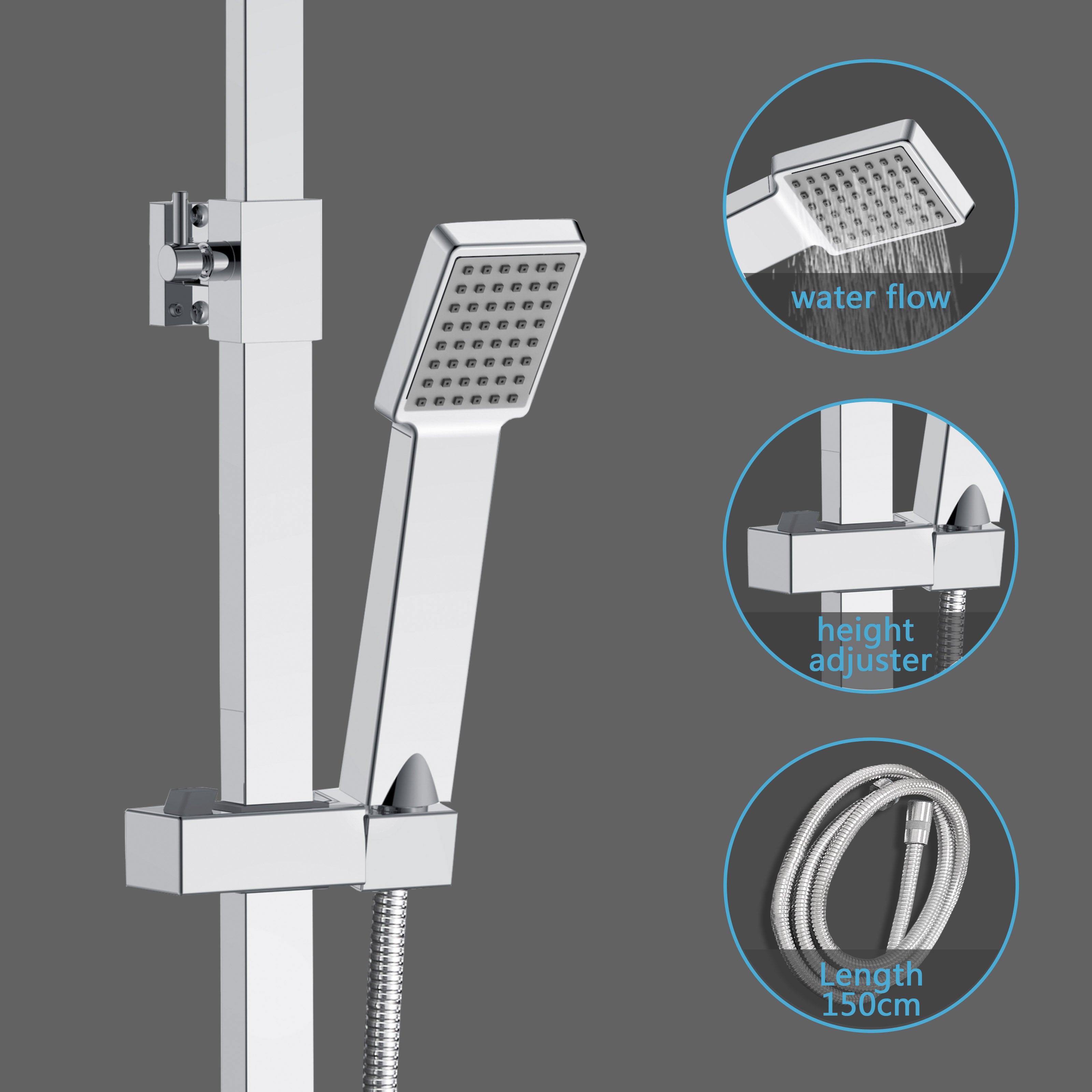 Colonna doccia termostatica, AICA ITALY soffione doccia 20*20CM, regolabile in altezza 75-115cm, set doccia con miscelatore, cromo