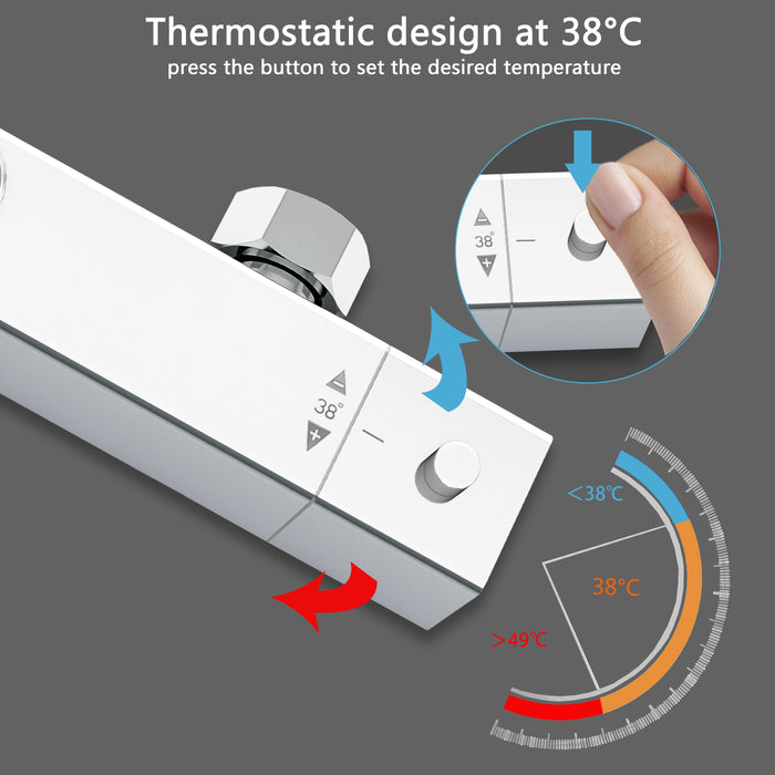Colonna doccia termostatica, AICA ITALY soffione doccia 20*20CM, regolabile in altezza 75-115cm, set doccia con miscelatore, cromo