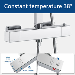 AICA Colonna doccia con miscelatore termostatico, rubinetto doccia rettangolare 28x4cm, soffione doccia quadrato 25x25cm in acciaio inox cromato