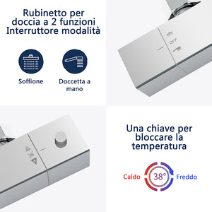 AICA ITALY Sistema Doccia con Miscelatore Termostatico a 38℃ e Soffione Quadrato Altezza Regolabile 73-115cm Cromo