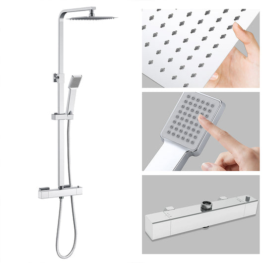 Colonna Doccia AICA ITALY Colonna Doccia Termostatica con Soffione 20x20cm in Acciaio Inox, Cromo