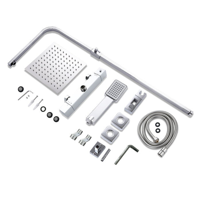 Colonna doccia termostatica, AICA ITALY soffione doccia 20*20CM, regolabile in altezza 75-115cm, set doccia con miscelatore, cromo