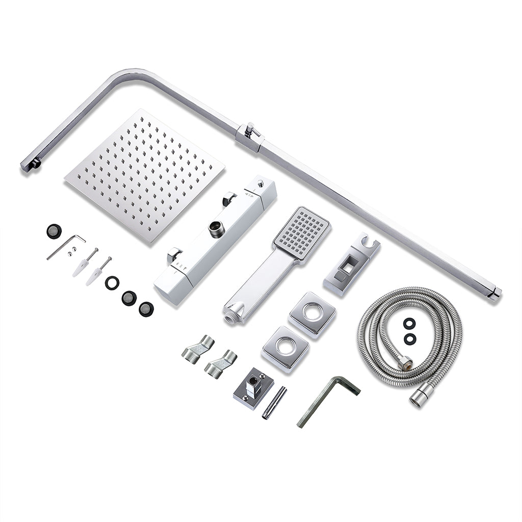 AICA ITALY Sistema Doccia con Miscelatore Termostatico a 38℃ e Soffione Quadrato Altezza Regolabile 73-115cm Cromo