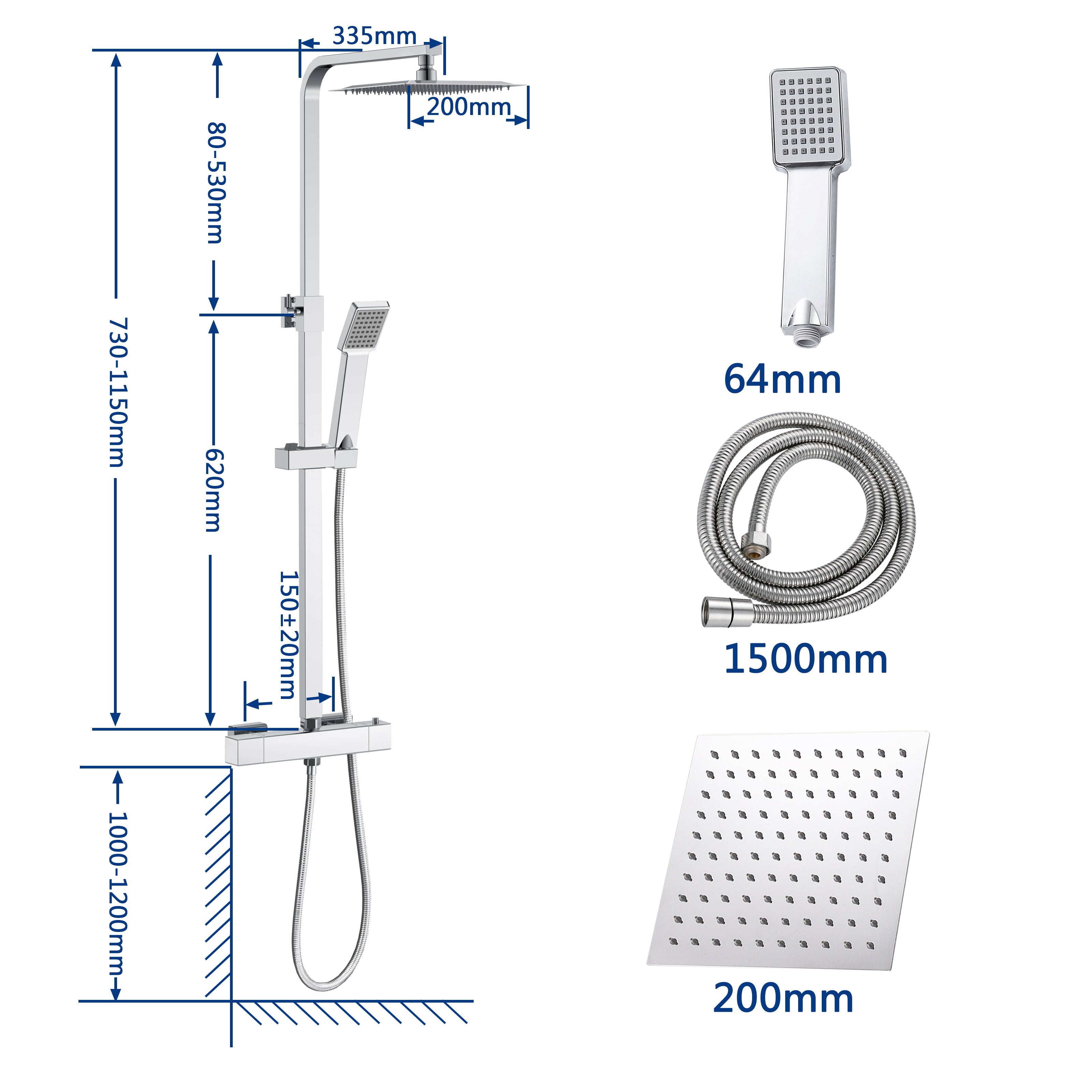 Miscelatore doccia termostatico con manopola in lega di zinco,colonna doccia soffione acciaio inox, cromato