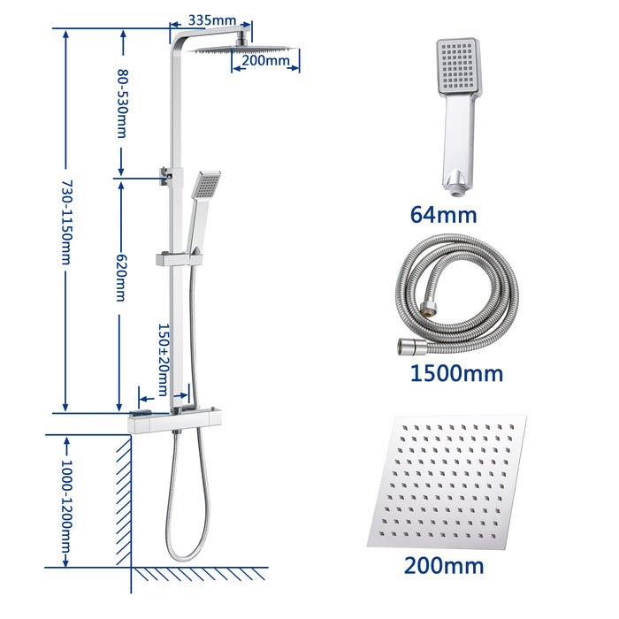 Miscelatore doccia termostatico con manopola in lega di zinco,colonna doccia soffione acciaio inox, cromato