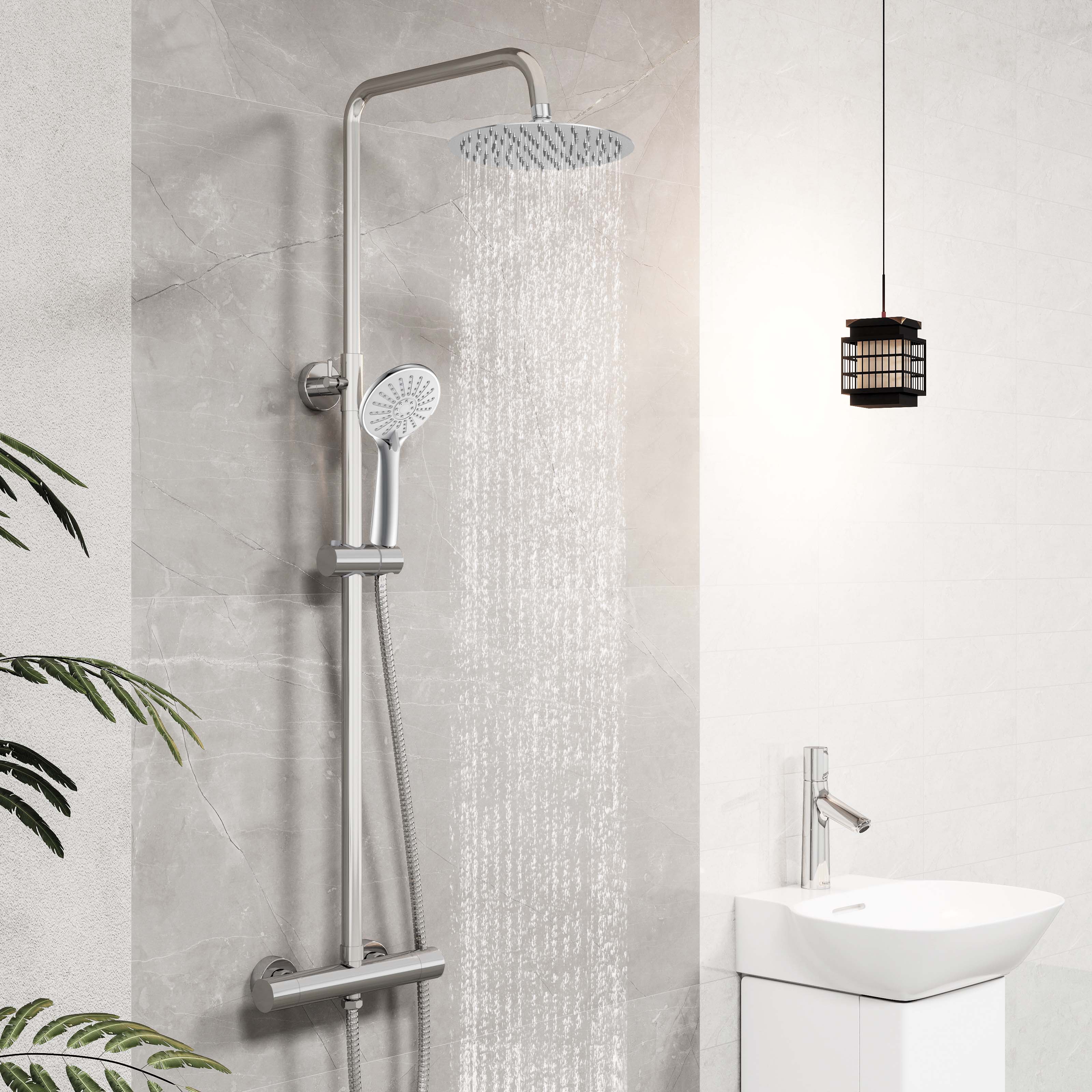 Colonna doccia termostatico finitura cromata, cartuccia in ottone, materiale inox AISI 304, rubinetteria bagno moderna