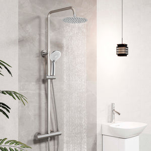Colonna doccia termostatico finitura cromata, cartuccia in ottone, materiale inox AISI 304, rubinetteria bagno moderna