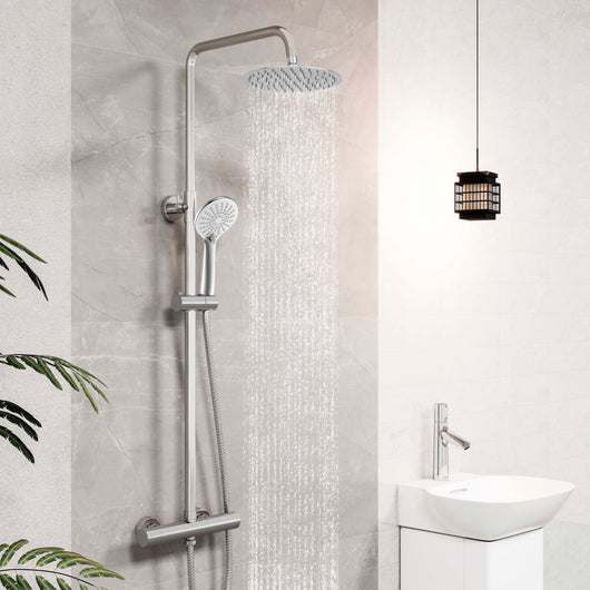 Colonna doccia termostatico finitura cromata, cartuccia in ottone, materiale inox AISI 304, rubinetteria bagno moderna