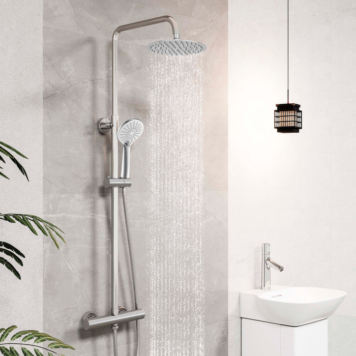 Colonna doccia termostatico finitura cromata, cartuccia in ottone, materiale inox AISI 304, rubinetteria bagno moderna