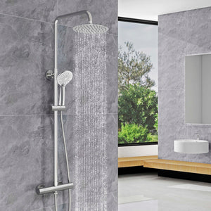 AICA Colonna doccia a ponte con soffione circolare 20x20cm, sistema doccia con miscelatore, cromato lucido