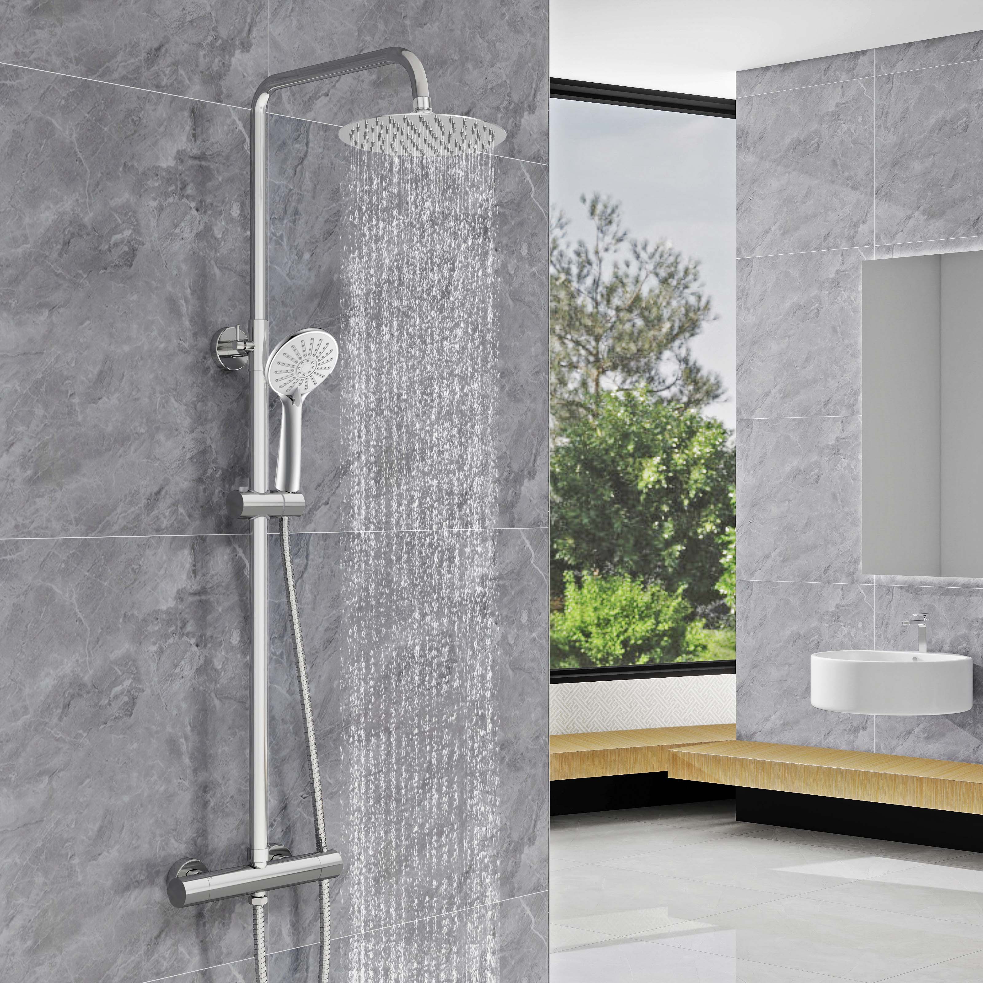 AICA Colonna doccia a ponte con soffione circolare 20x20cm, sistema doccia con miscelatore, cromato lucido