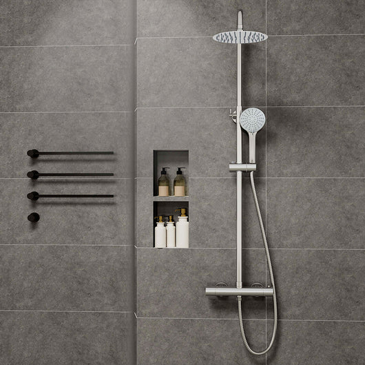 Colonne doccia cromo, soffione doccia rotondo da 20cm acciaio inox, miscelatore termostatico doccia tondo antiscottature