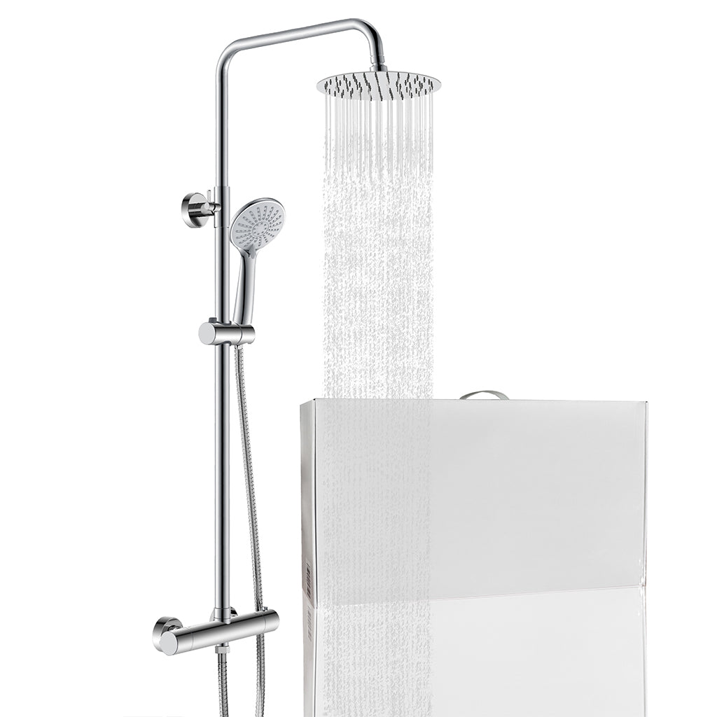 Colonna doccia con miscelatore termostatico, soffione doccia rotondo rotante 360°, cromo