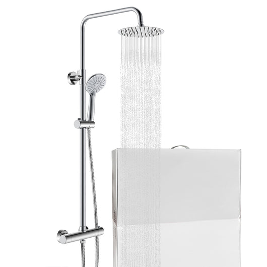 Colonna doccia con miscelatore termostatico, soffione doccia rotondo rotante 360°, cromo