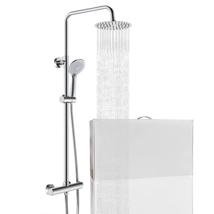 Colonna doccia con miscelatore termostatico, soffione doccia rotondo rotante 360°, cromo