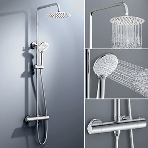 colonna doccia rotonda completo di miscelatore termostatico cilindro, soffione rotondo 20x20cm, cromo