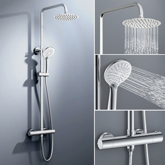 AICA ITALY Sistema Doccia con Miscelatore Termostatico a 38℃, Soffione Doccia Tondo in Acciaio Inox Altezza Regolabile 80-116cm Cromo