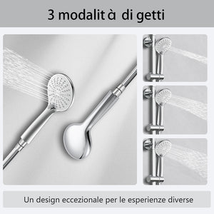 Kit doccia con miscelatore termostatico, soffione rotondo da 20cm, doccetta tonda 23x10.8cm, colonna doccia regolabile 75-125cm, cromo