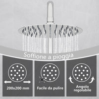 Kit doccia con miscelatore termostatico, soffione rotondo da 20cm, doccetta tonda 23x10.8cm, colonna doccia regolabile 75-125cm, cromo