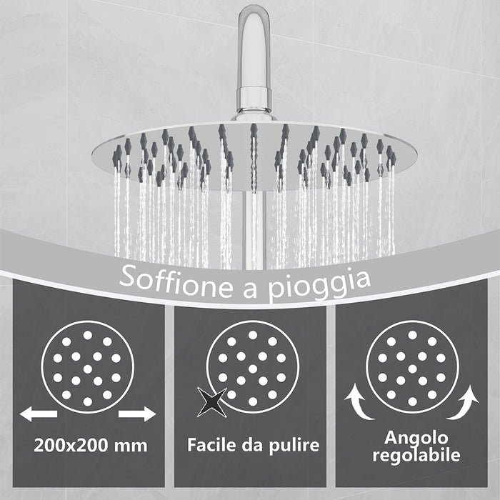 Kit doccia con miscelatore termostatico, soffione rotondo da 20cm, doccetta tonda 23x10.8cm, colonna doccia regolabile 75-125cm, cromo