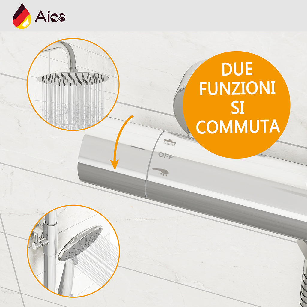 Colonna doccia con miscelatore termostatico, soffione doccia rotondo rotante 360°, cromo